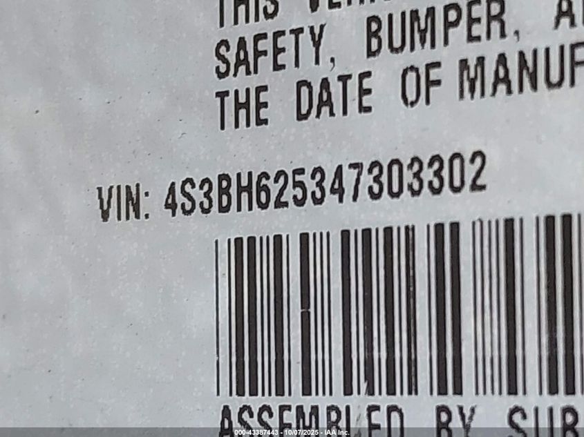 2004 Subaru Legacy L/L W/35Th Anniversary Edition VIN: 4S3BH625347303302 Lot: 43387443