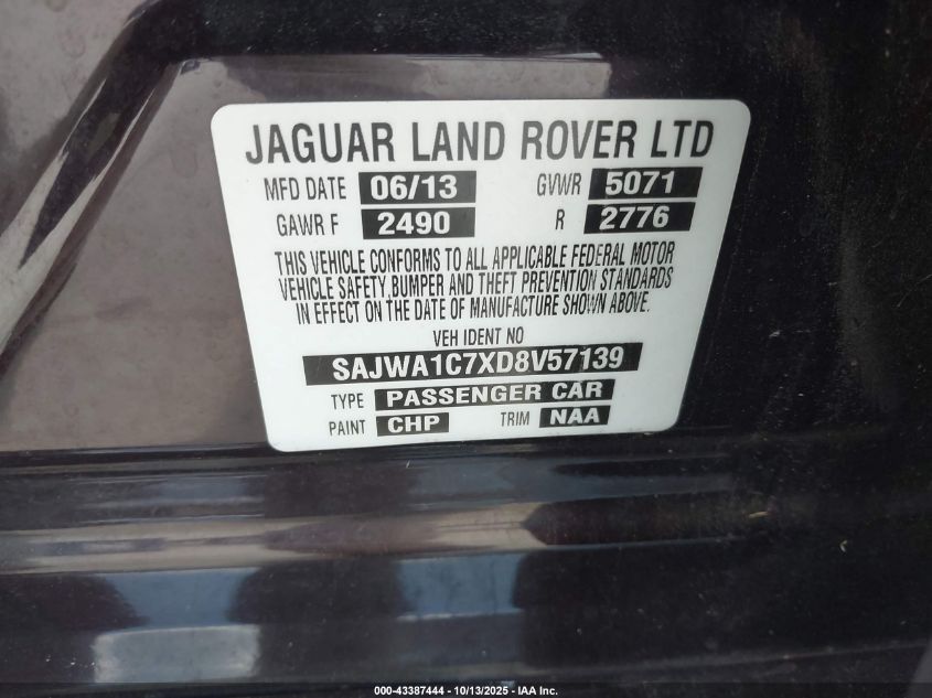 2013 Jaguar Xj VIN: SAJWA1C7XD8V57139 Lot: 43387444