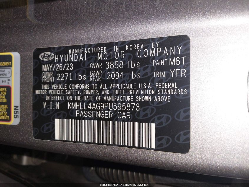 2023 Hyundai Elantra Se VIN: KMHLL4AG9PU595873 Lot: 43387451