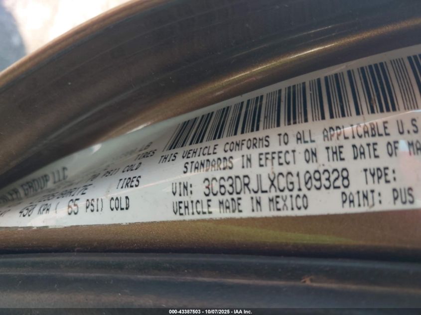 2012 Ram 3500 Laramie VIN: 3C63DRJLXCG109328 Lot: 43387503