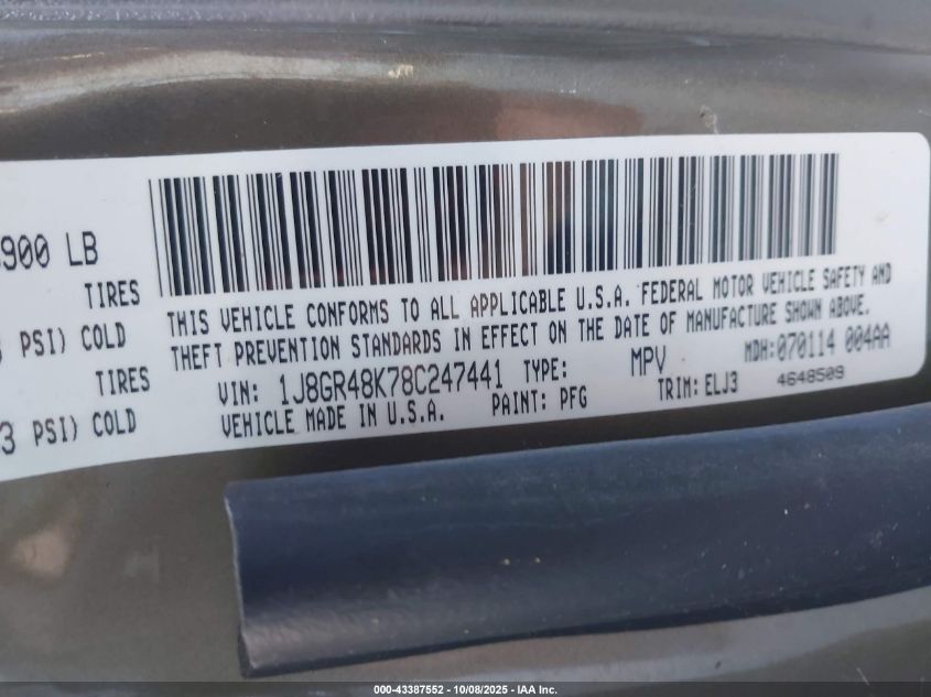 2008 Jeep Grand Cherokee Laredo VIN: 1J8GR48K78C247441 Lot: 43387552