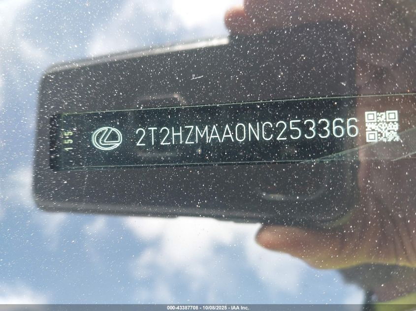 2022 Lexus Rx 350 VIN: 2T2HZMAA0NC253366 Lot: 43387708