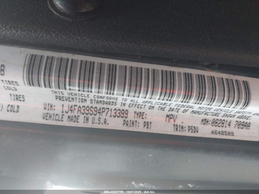 2004 Jeep Wrangler X VIN: 1J4FA39S94P713399 Lot: 43387799