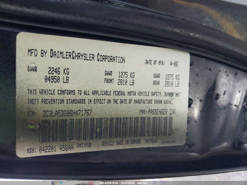 2006 Chrysler 300 Touring VIN: 2C3LA53G06H471767 Lot: 43387834
