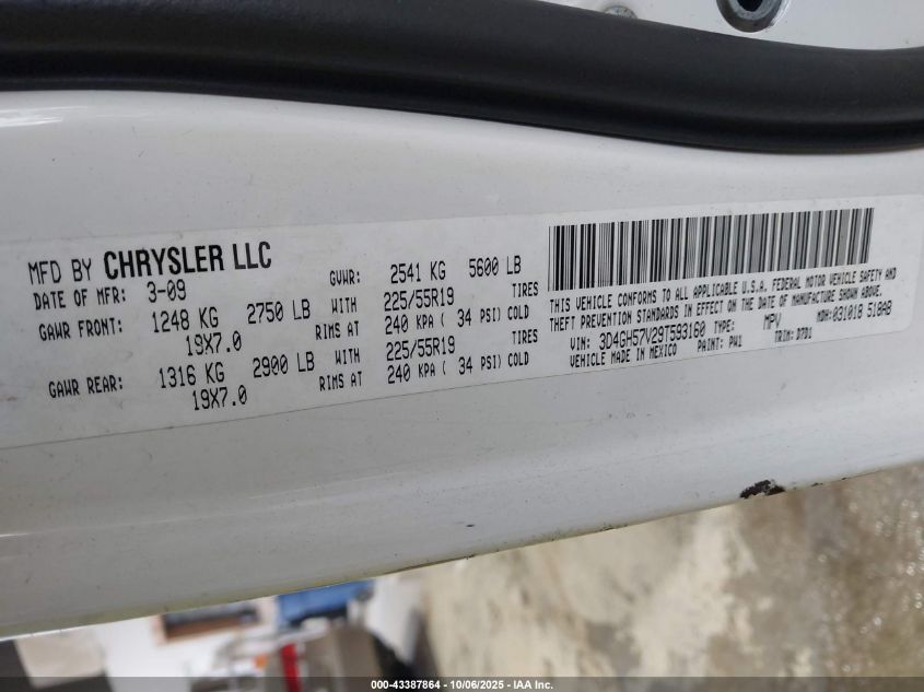 2009 Dodge Journey Sxt VIN: 3D4GH57V29T593160 Lot: 43387864