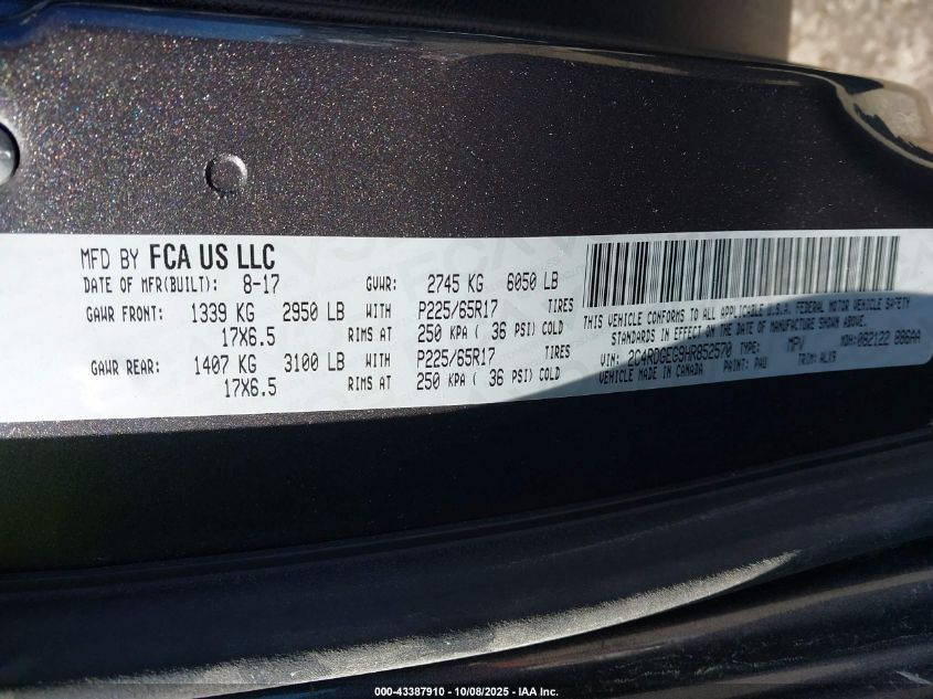 2017 Dodge Grand Caravan Gt VIN: 2C4RDGEG9HR852570 Lot: 43387910