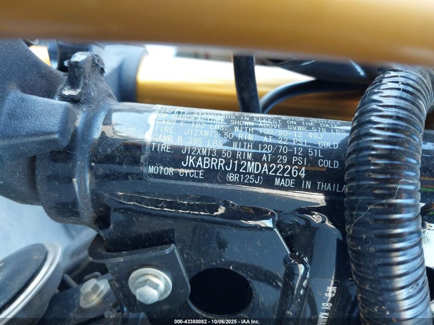 2021 Kawasaki Br125 J VIN: JKABRRJ12MDA22264 Lot: 43388082