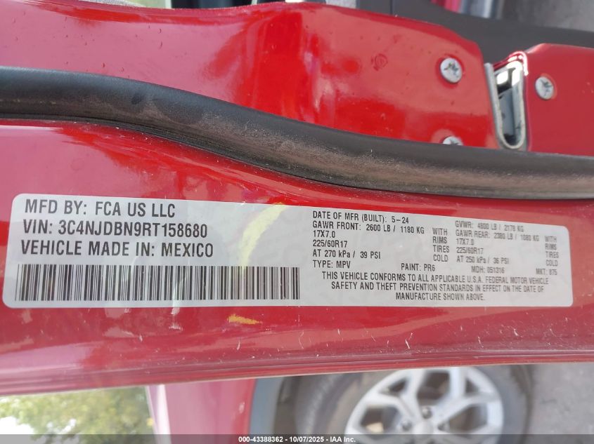 2024 Jeep Compass Latitude 4X4 VIN: 3C4NJDBN9RT158680 Lot: 43388362