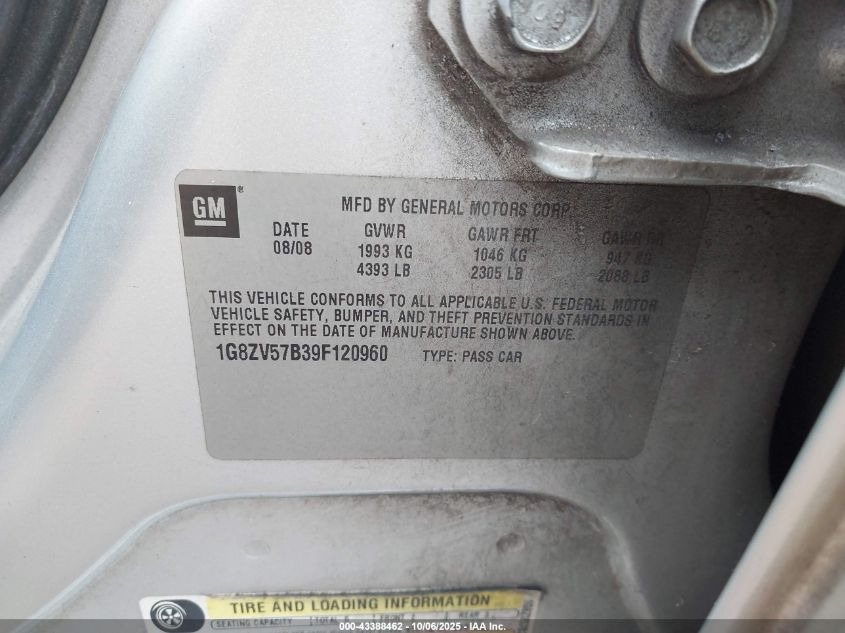 2009 Saturn Aura Xr VIN: 1G8ZV57B39F120960 Lot: 43388462