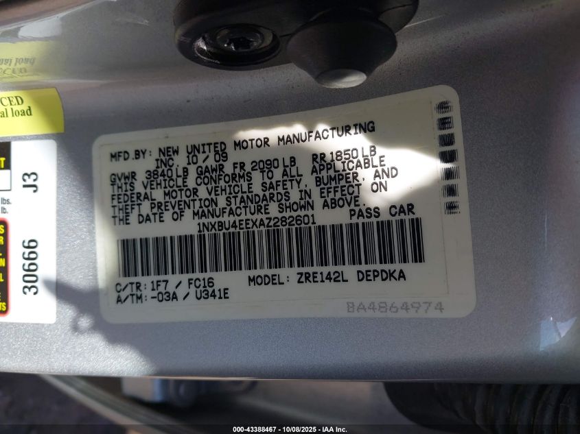 2010 Toyota Corolla Le VIN: 1NXBU4EEXAZ282601 Lot: 43388467