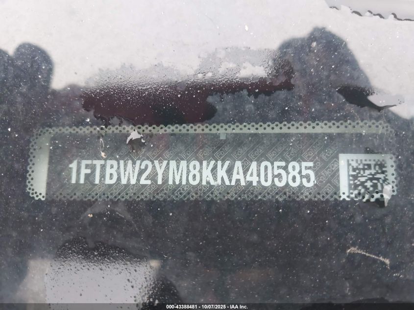 2019 Ford Transit-350 VIN: 1FTBW2YM8KKA40585 Lot: 43388481