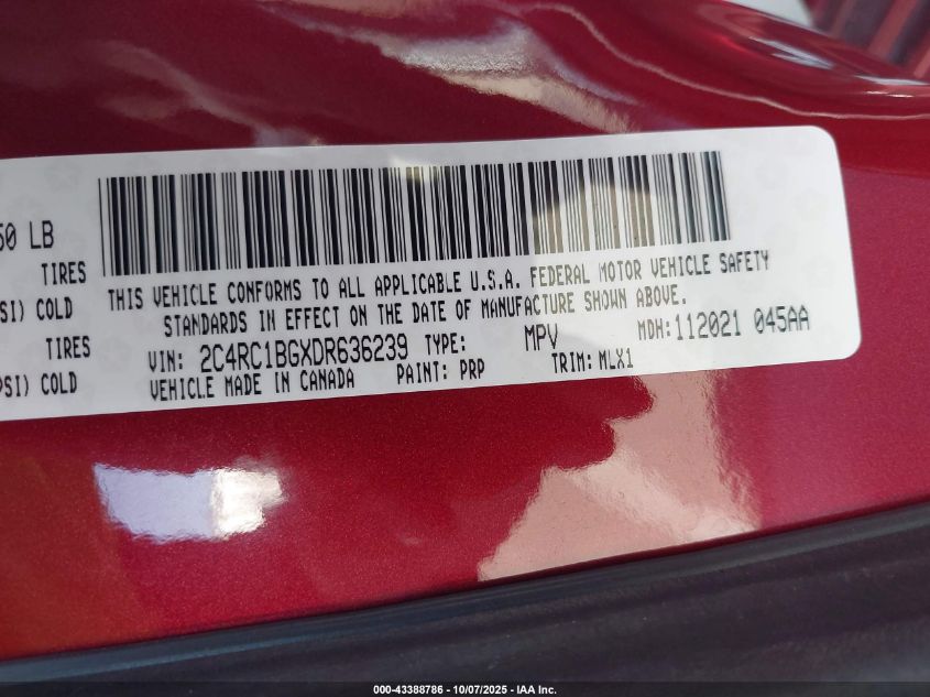 2013 Chrysler Town & Country Touring VIN: 2C4RC1BGXDR636239 Lot: 43388786