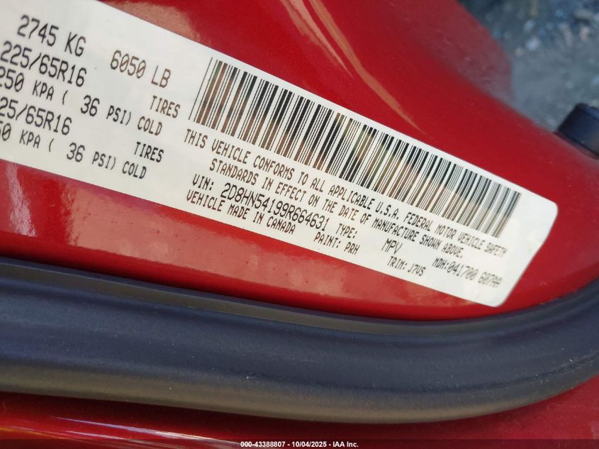 2009 Dodge Grand Caravan Sxt VIN: 2D8HN54199R664631 Lot: 43388807