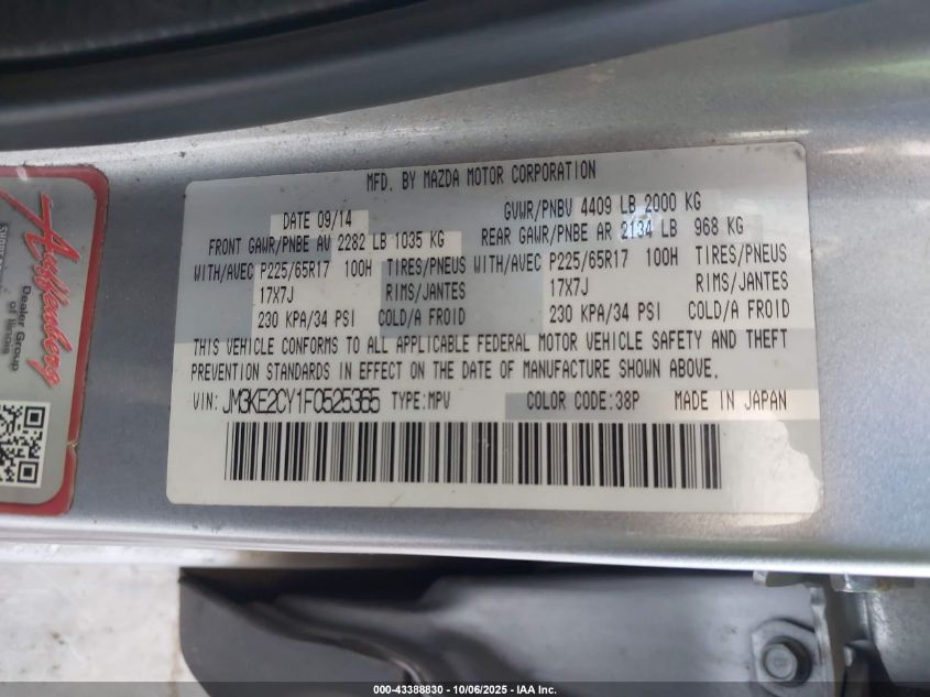 2015 Mazda Cx-5 Touring VIN: JM3KE2CY1F0525365 Lot: 43388830