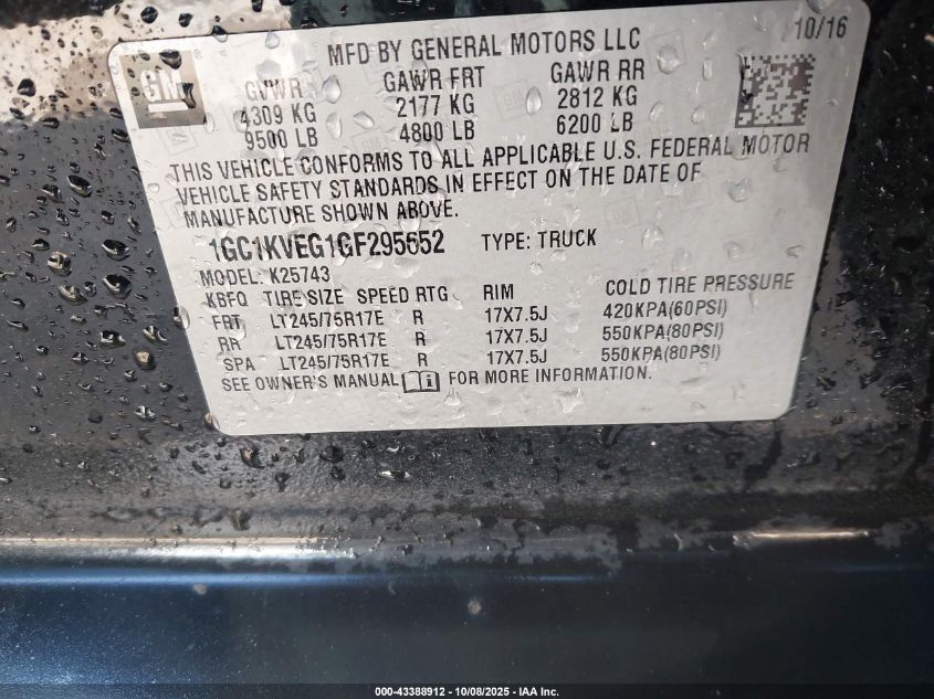 2016 Chevrolet Silverado 2500Hd Lt VIN: 1GC1KVEG1GF295652 Lot: 43388912