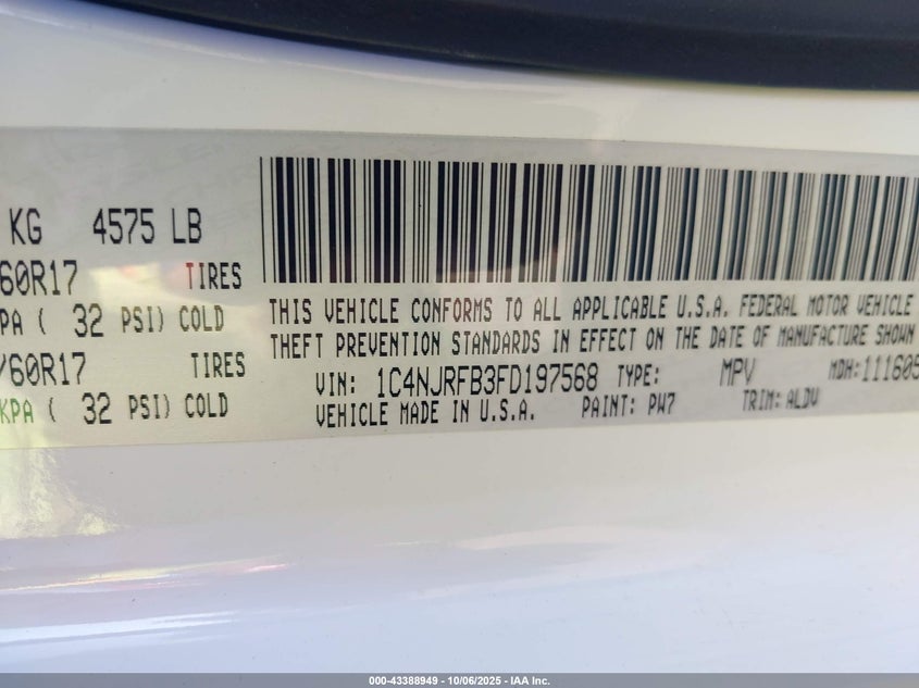 2015 Jeep Patriot High Altitude Edition VIN: 1C4NJRFB3FD197568 Lot: 43388949