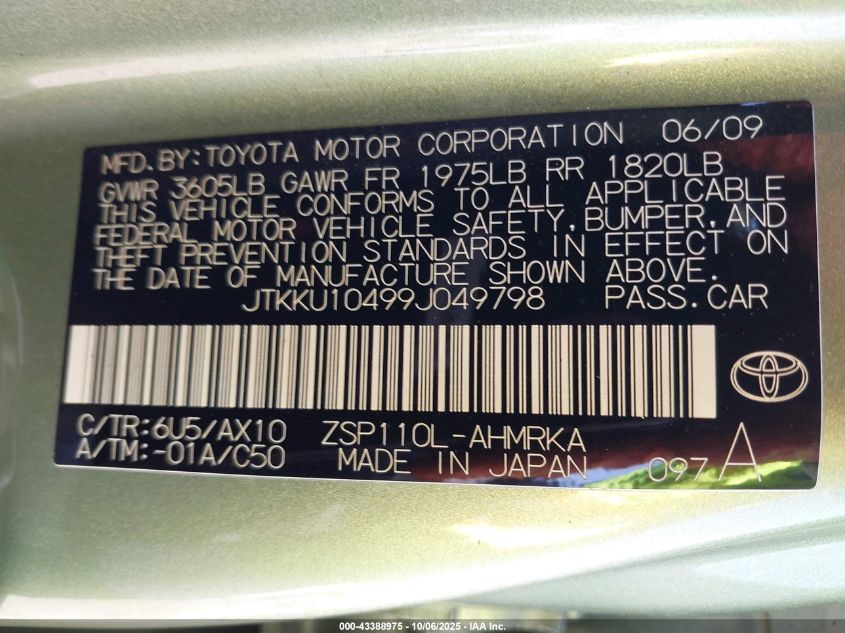 2009 Scion Xd VIN: JTKKU10499J049798 Lot: 43388975