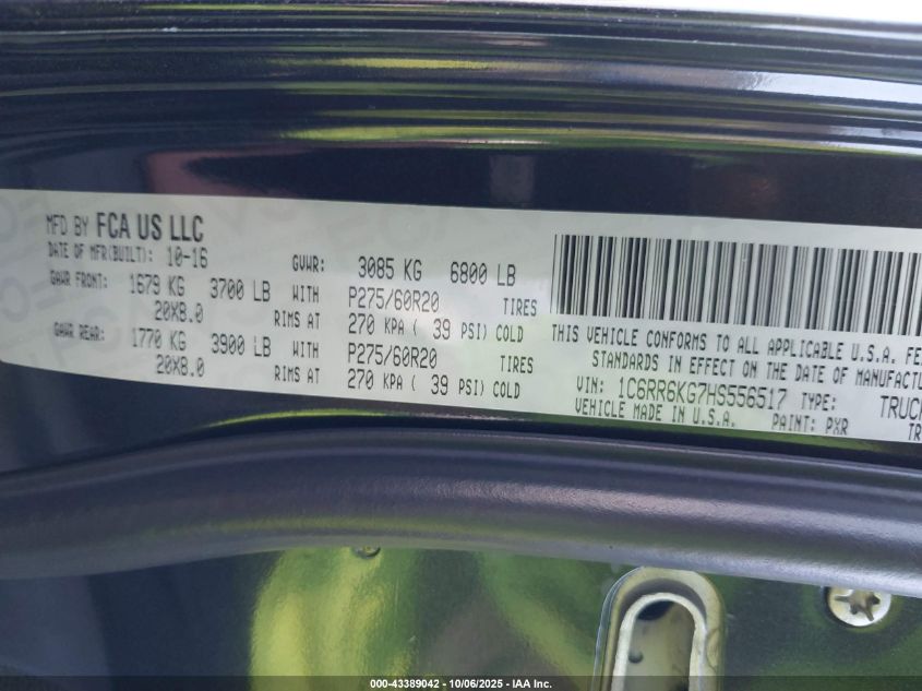 2017 Ram 1500 Express 4X2 5'7 Box VIN: 1C6RR6KG7HS556517 Lot: 43389042