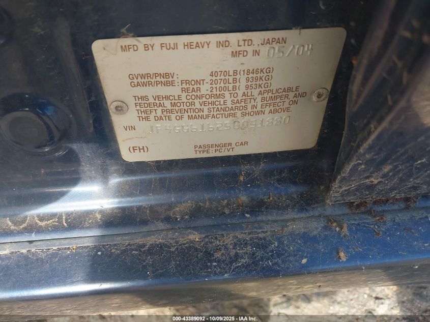 2005 Saab 9-2X Linear VIN: JF4GG61625G051880 Lot: 43389092