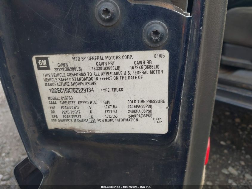 2005 Chevrolet Silverado 1500 Ls VIN: 1GCEC19X75Z229734 Lot: 43389153