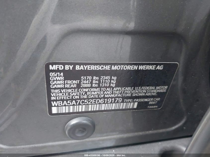 2014 BMW 528I xDrive VIN: WBA5A7C52ED619179 Lot: 43389198
