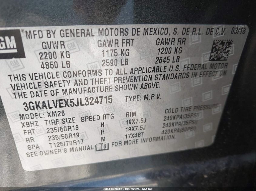 2018 GMC Terrain Slt VIN: 3GKALVEX5JL324715 Lot: 43389312