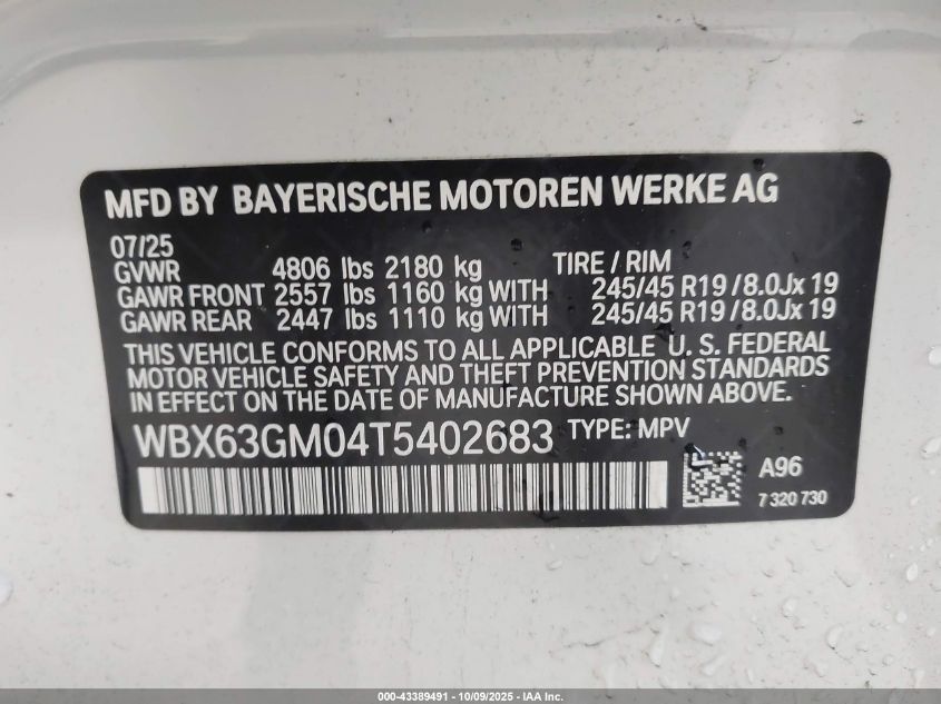 2026 BMW X2 xDrive28I VIN: WBX63GM04T5402683 Lot: 43389491