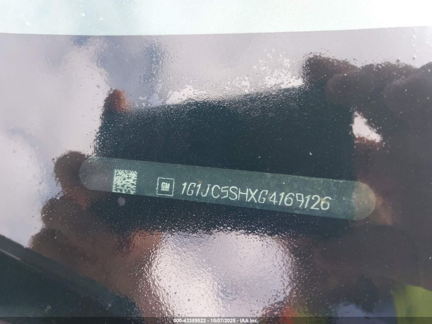 2016 Chevrolet Sonic Lt Auto VIN: 1G1JC5SHXG4169126 Lot: 43389522