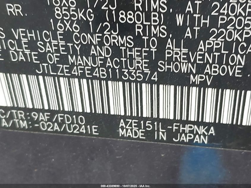 2011 Scion Xb VIN: JTLZE4FE4B1133574 Lot: 43389690