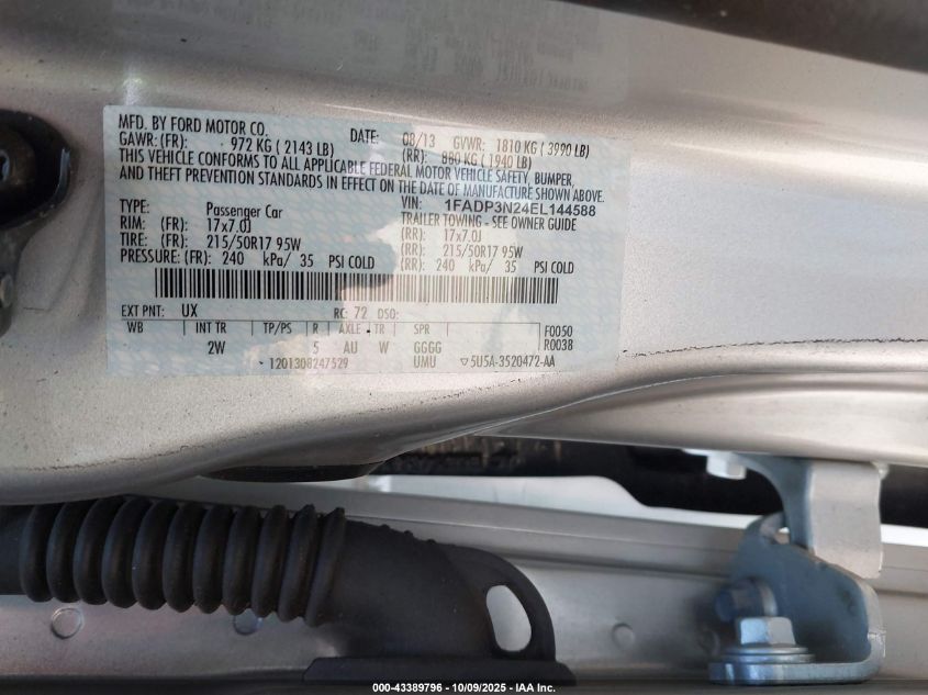 2014 Ford Focus Titanium VIN: 1FADP3N24EL144588 Lot: 43389796