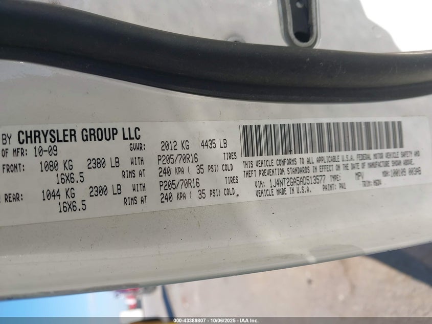 2010 Jeep Patriot Sport VIN: 1J4NT2GA5AD513577 Lot: 43389807