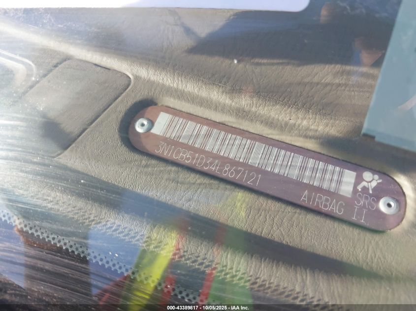 2004 Nissan Sentra 1.8S VIN: 3N1CB51D34L867121 Lot: 43389817