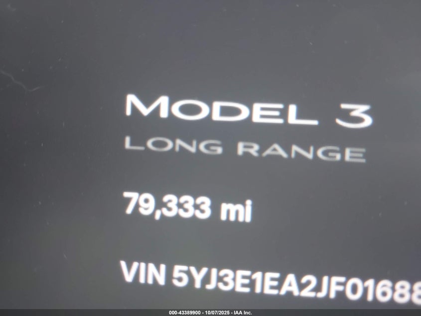 2018 Tesla Model 3 Long Range/Mid Range VIN: 5YJ3E1EA2JF016886 Lot: 43389900