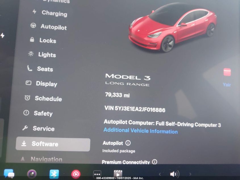 2018 Tesla Model 3 Long Range/Mid Range VIN: 5YJ3E1EA2JF016886 Lot: 43389900