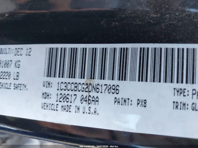 2013 Chrysler 200 Limited VIN: 1C3CCBCG2DN617096 Lot: 43390105