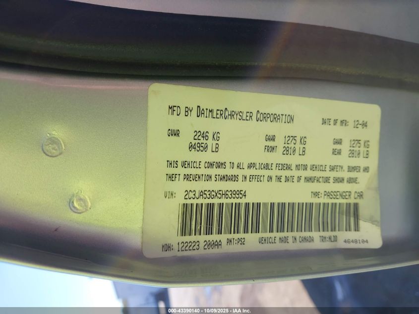 2005 Chrysler 300 Touring VIN: 2C3JA53GX5H639954 Lot: 43390140