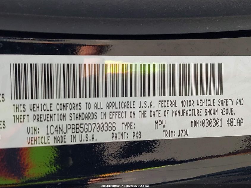 2016 Jeep Patriot 75Th Anniversary VIN: 1C4NJPBB5GD700366 Lot: 43390162