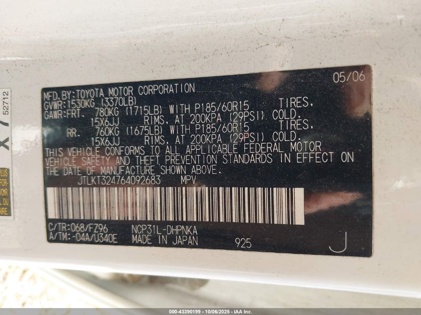 2006 Scion Xb VIN: JTLKT324764092683 Lot: 43390199