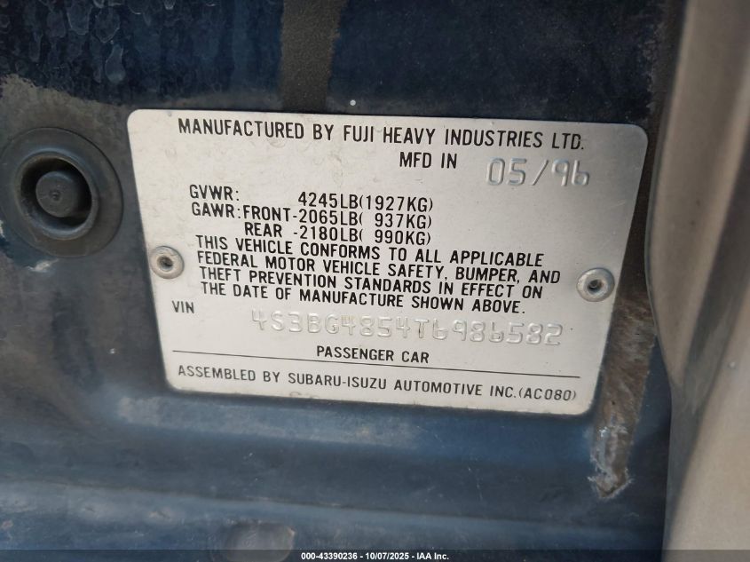 1996 Subaru Legacy Outback VIN: 4S3BG4854T6986582 Lot: 43390236
