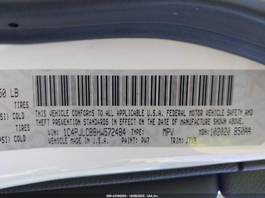2017 Jeep Cherokee 75Th Anniversary Edition Fwd VIN: 1C4PJLCB8HW572484 Lot: 43390289