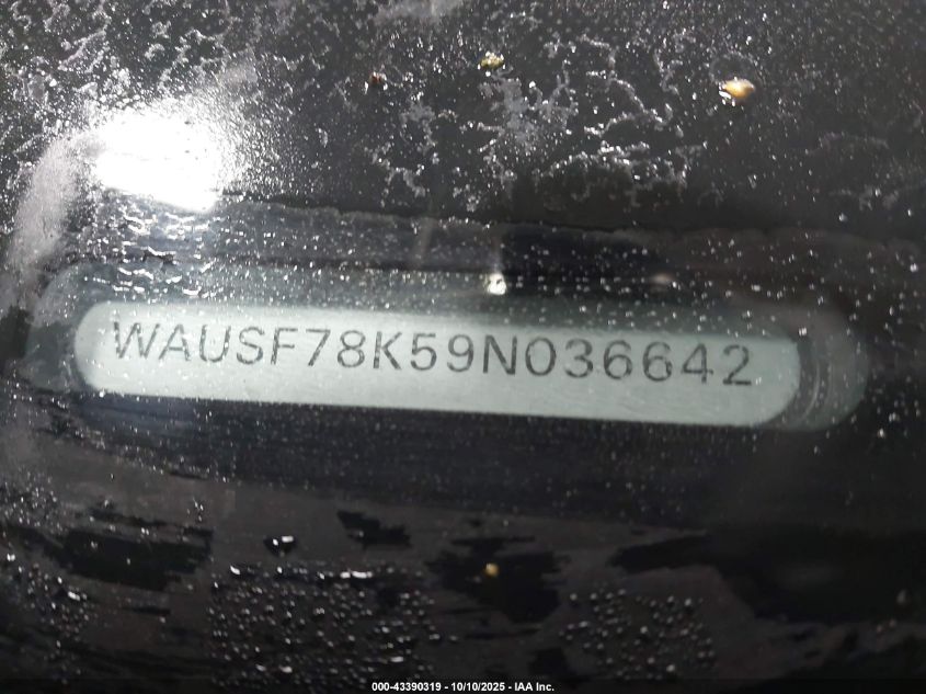 2009 Audi A4 2.0T Premium VIN: WAUSF78K59N036642 Lot: 43390319