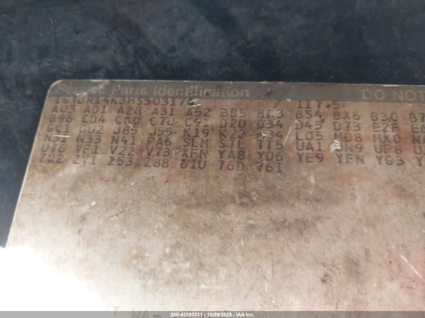 1987 GMC R15 Conventional R1500 VIN: 1GTDR14K3HS503174 Lot: 43390331