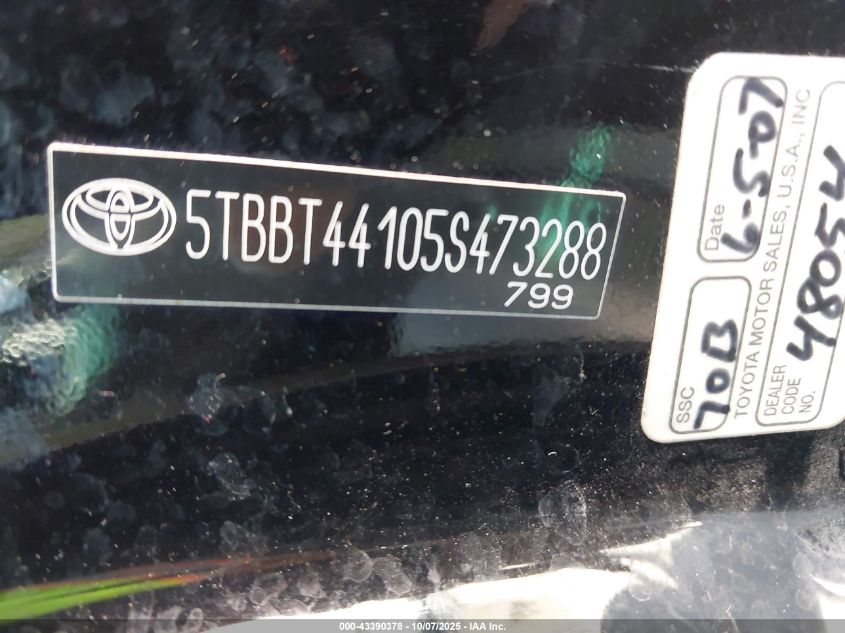 2005 Toyota Tundra Sr5 V8 VIN: 5TBBT44105S473288 Lot: 43390378