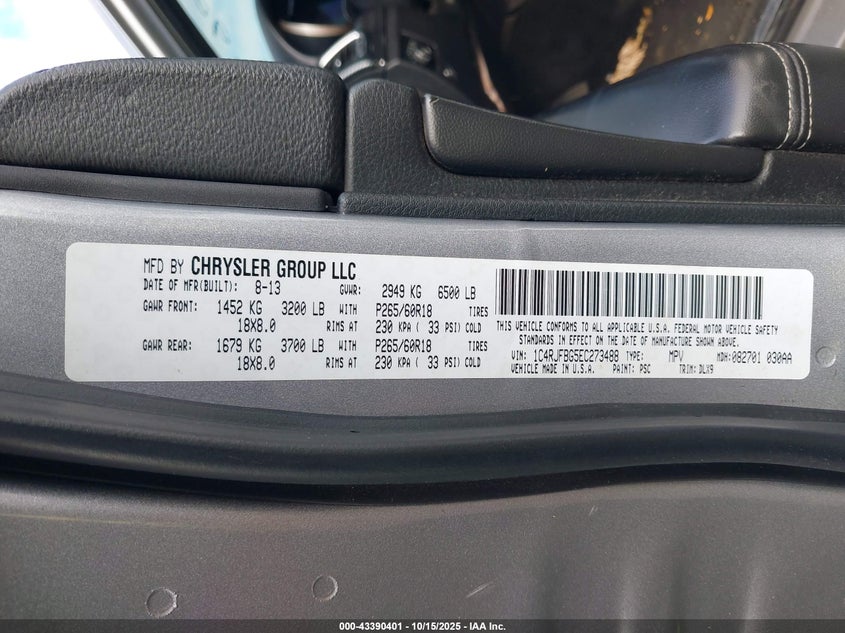 2014 JEEP GRAND CHEROKEE LIMITED 1C4RJFBG5EC273488