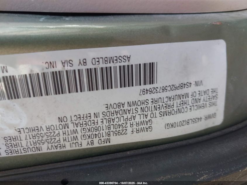 2006 Subaru Outback 2.5I Limited VIN: 4S4BP62C567326497 Lot: 43390704