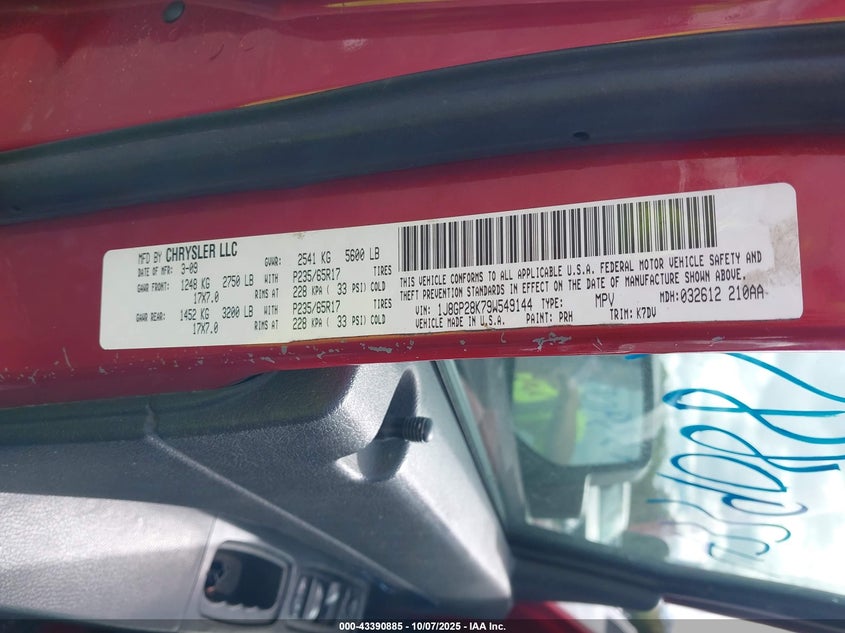 2009 Jeep Liberty Sport VIN: 1J8GP28K79W549144 Lot: 43390885