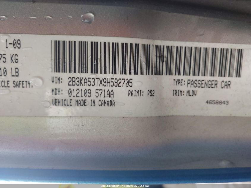 2009 Dodge Charger R/T VIN: 2B3KA53TX9H592705 Lot: 43390901