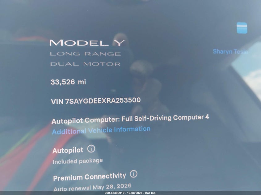 2024 Tesla Model Y Long Range Dual Motor All-Wheel Drive VIN: 7SAYGDEEXRA253500 Lot: 43390919