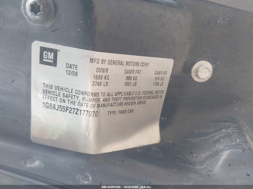 2007 Saturn Ion Ion 2 VIN: 1G8AJ55F27Z177970 Lot: 43391020