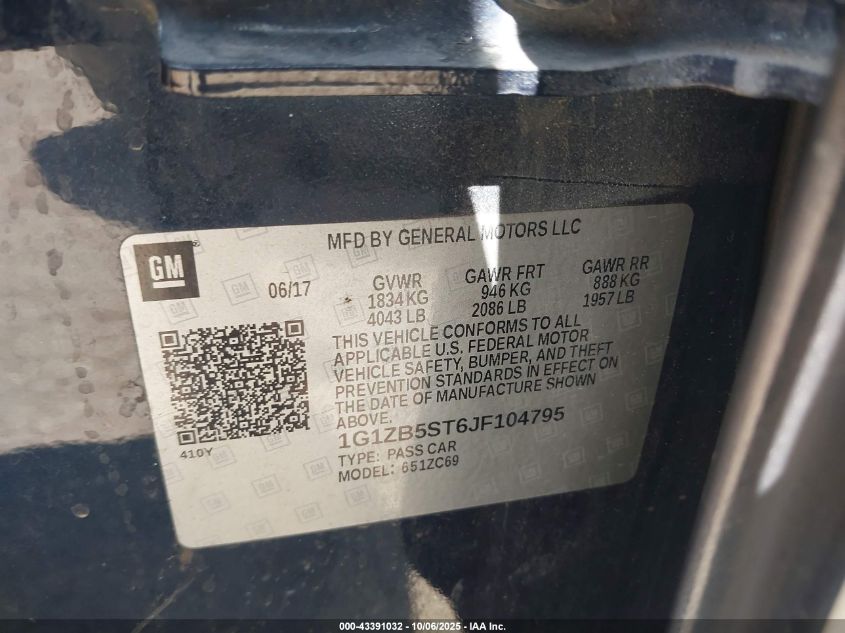 2018 Chevrolet Malibu 1Ls VIN: 1G1ZB5ST6JF104795 Lot: 43391032